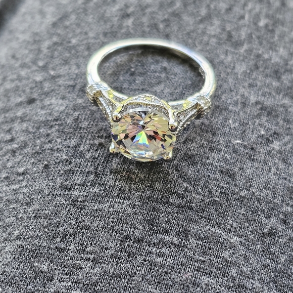 NWOT Moissanite 10MM Round Diamond / 925 Silver Vintage - Picture 14 of 16